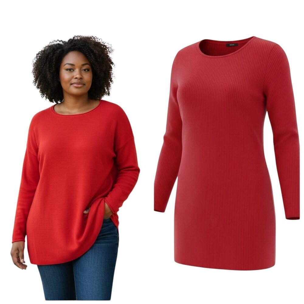 Eileen Fisher Organic Cotton Red Tunic Sweater Top 2X NWT
